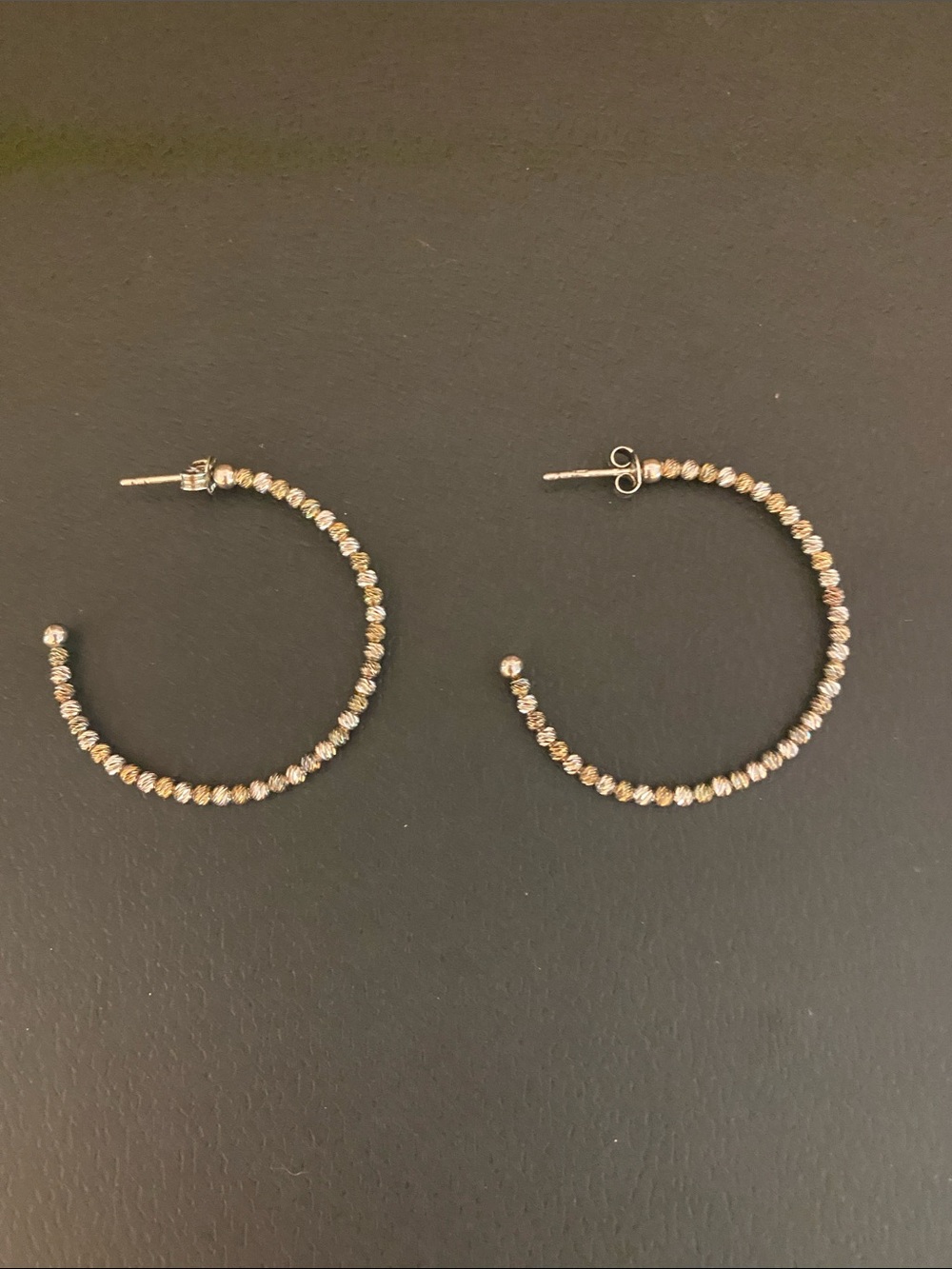 Diamond Cut Beads Hoop Earrings - Silver